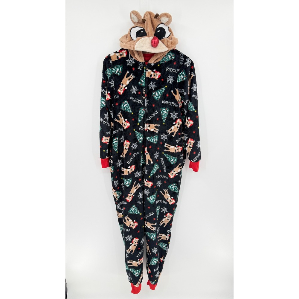 Rudolph One Piece Pajamas Holiday Christmas Festive Loungewear Sleepwear Size M